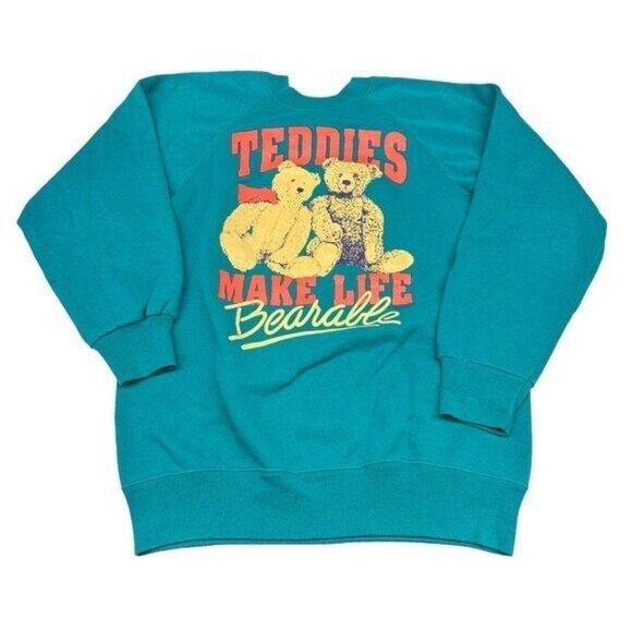 Teddies Make Life Bearable M Vintage Graphic Sweatshirt Teddy Bear Retro 90's - Picture 1 of 9